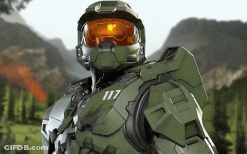 A Man In A Halo Armor With The Number 117 On His Chest GIF