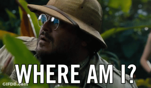 A Man In A Hat And Glasses Is Asking Where Am I GIF