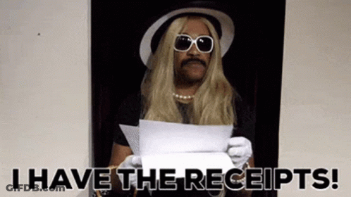 A Man In A Hat And Sunglasses Is Holding A Piece Of Paper That Says I Have The Receipts . GIF
