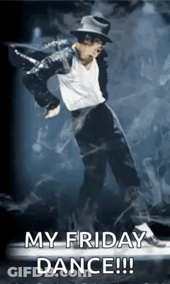 A Man In A Hat Is Dancing On A Stage With The Words `` My Friday Dance ! '' GIF