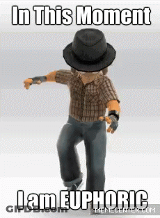 A Man In A Hat Is Dancing With The Words In This Moment I Am Euphoric On The Bottom GIF