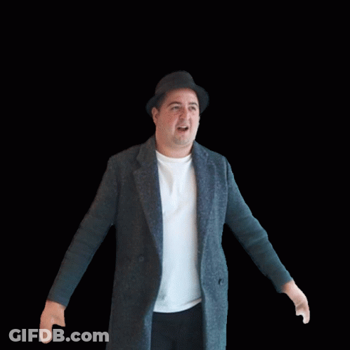 A Man In A Hat Is Holding His Head In Front Of The Word " What " GIF