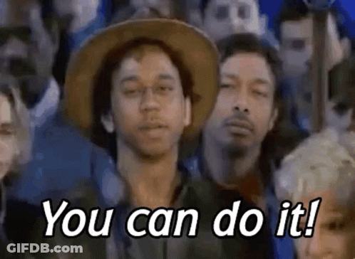 A Man In A Hat Is Standing In Front Of A Crowd Of People And Says `` You Can Do It ! '' GIF