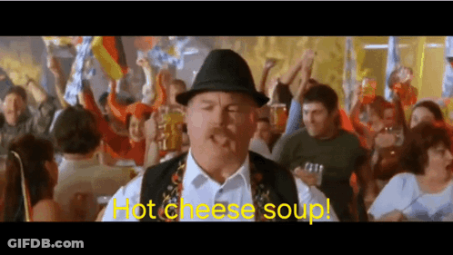 A Man In A Hat Says Hot Cheese Soup GIF