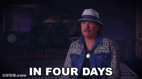 A Man In A Hat Says " In Four Days " In Front Of A Mixer GIF