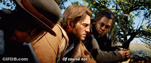 A Man In A Hat Says " Of Course Not " To Two Other Men GIF