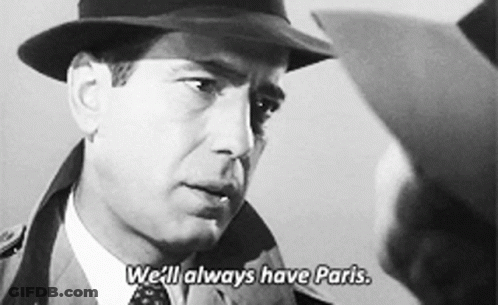 A Man In A Hat Says " We 'Ll Always Have Paris " To Another Man GIF