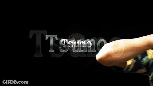A Man In A Hawaiian Shirt Holds His Hand To His Face In Front Of A Circle That Says Tsumo On It GIF