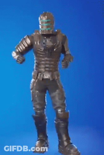 A Man In A Helmet And Armor Is Dancing In Front Of A Blue Background . GIF