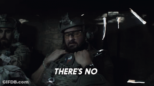 A Man In A Helmet And Goggles Says " There 'S No Chance In Hell " GIF