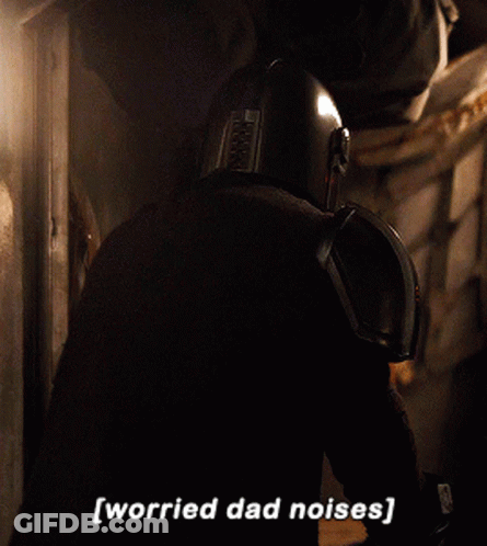 A Man In A Helmet With The Words Worried Dad Noises Below Him GIF