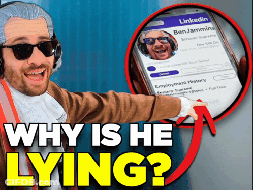 A Man In A Historical Costume Is Holding A Phone With A Linkedin Profile On It GIF