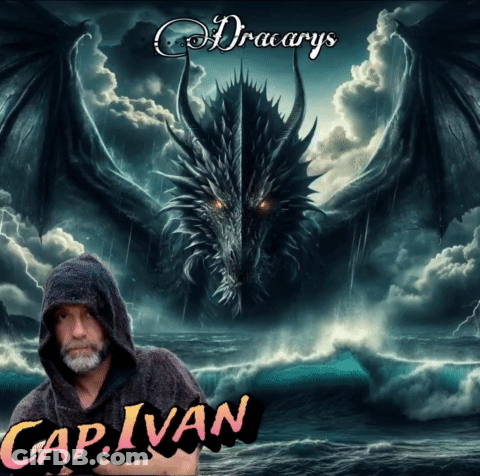 A Man In A Hood Stands In Front Of A Dragon With The Name Cap Ivan On The Bottom Right GIF