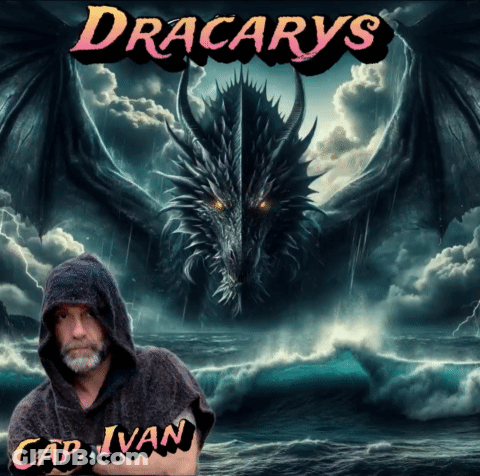 A Man In A Hooded Cape Stands In Front Of A Dragon That Says Dracarys On It GIF