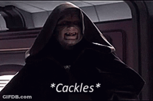 A Man In A Hooded Cloak Is Screaming With The Words * Cackle * Written Above Him GIF