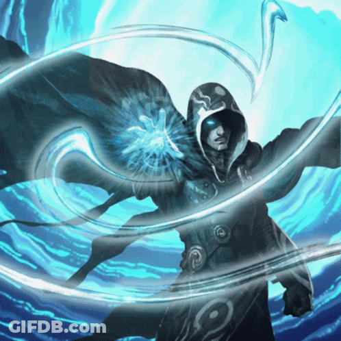 A Man In A Hooded Cloak Is Surrounded By A Blue Circle GIF