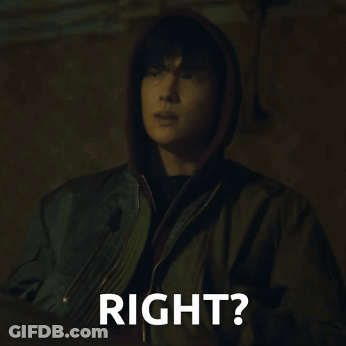 A Man In A Hooded Jacket Has The Word Right Written Below Him GIF