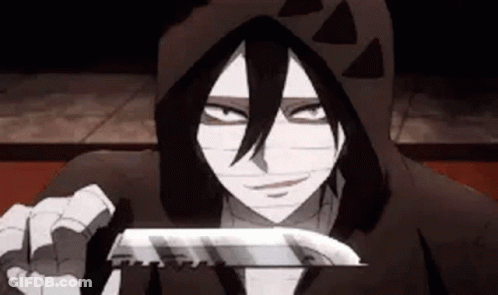 A Man In A Hooded Jacket Is Holding A Knife In His Hand . GIF