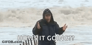 A Man In A Hooded Jacket Is Standing On A Beach And Asking How Is It Going ? GIF