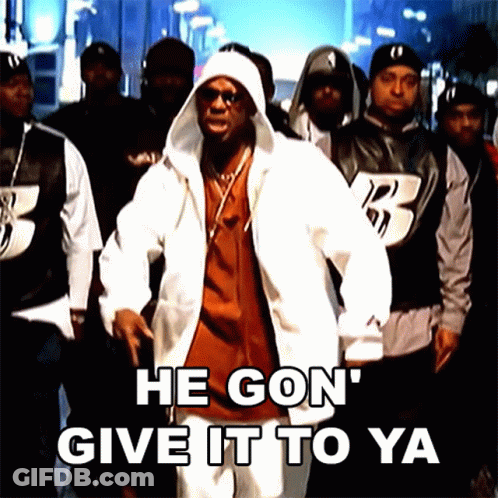 A Man In A Hooded Jacket Says He Gon ' Give It To Ya In Front Of A Group Of Men GIF