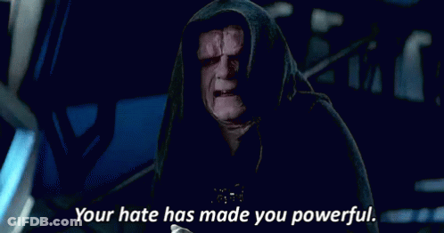 A Man In A Hooded Robe Is Saying `` Your Hate Has Made You Powerful '' . GIF