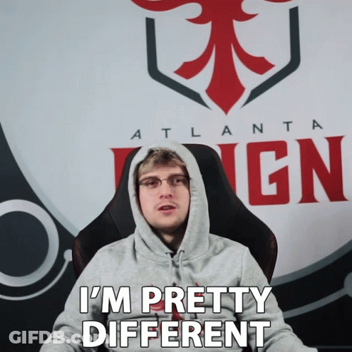 A Man In A Hoodie Says I 'M Pretty Different In Front Of An Atlanta Ign Logo GIF