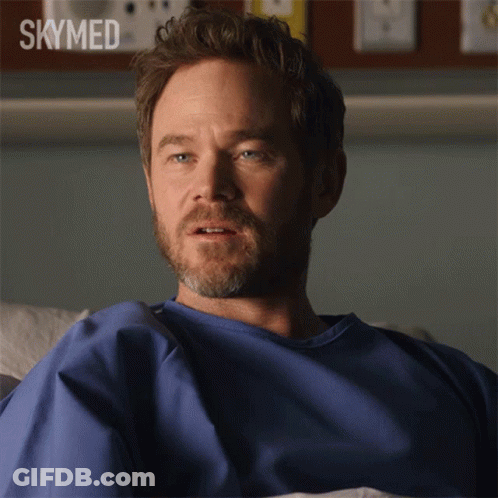 A Man In A Hospital Gown Has The Word Skymed On The Bottom Right GIF