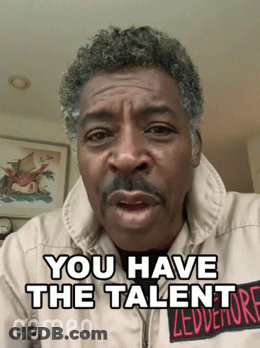 A Man In A Jacket That Says " You Have The Talent " On It GIF