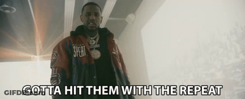 A Man In A Jacket With The Words Gotta Hit Them With The Repeat GIF
