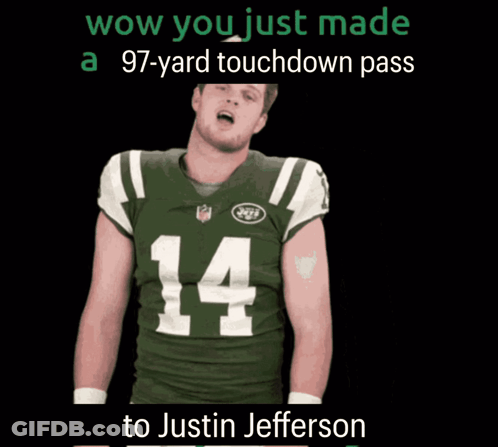 A Man In A Jets Jersey With The Number 14 On It GIF