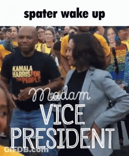 A Man In A Kamala Harris Shirt Is Dancing With A Woman In A Madam Vice President T-Shirt GIF