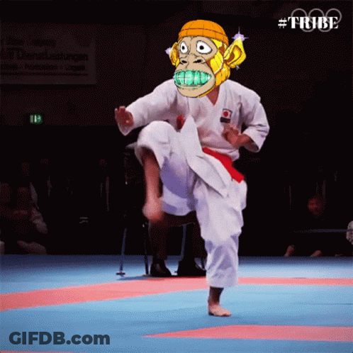 A Man In A Karate Uniform With A Monkey Mask On His Face GIF