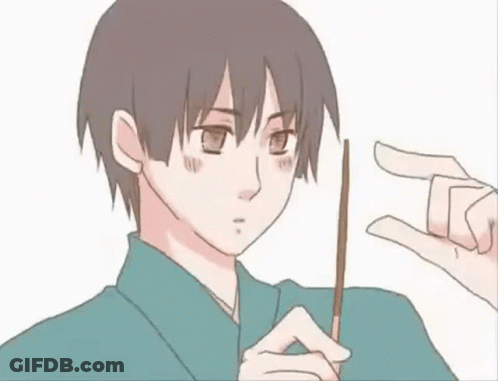 A Man In A Kimono Is Holding A Stick In His Hand And Making A Peace Sign . GIF