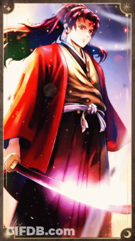 A Man In A Kimono Is Holding A Sword GIF