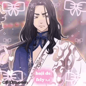 A Man In A Kimono Is Holding A Sword In His Hand . GIF