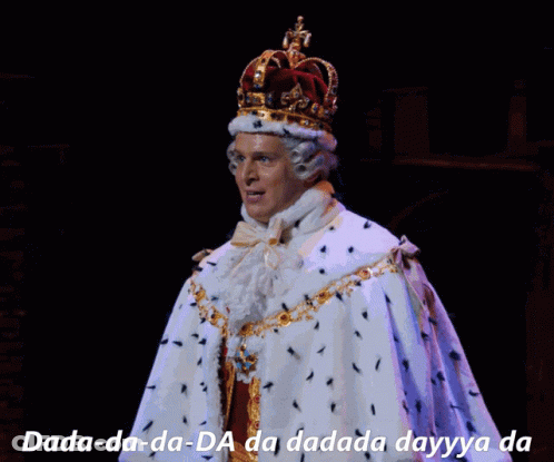 A Man In A King 'S Costume With A Crown And A Caption That Says Dada GIF