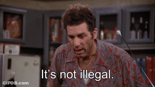 A Man In A Kitchen With The Words It 'S Not Illegal Below Him GIF