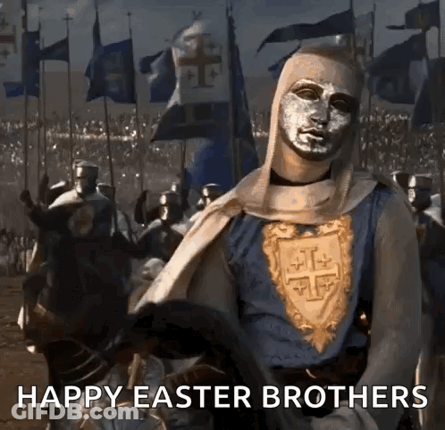 Knight In Armor Standing Before Knights On Horseback GIF