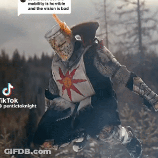 A Man In A Knight 'S Armor With A Sun On His Chest And A Speech Bubble Saying Mobility Is Horrible GIF