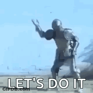 A Man In A Knight 'S Helmet Is Dancing On A Beach . GIF