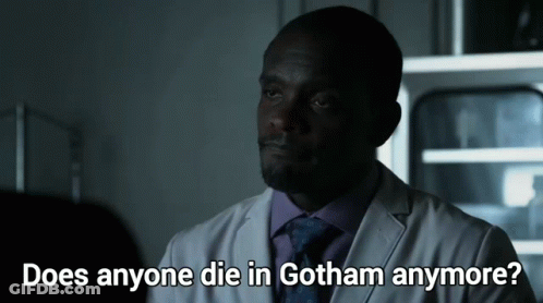 A Man In A Lab Coat And Tie Is Asking If Anyone Die In Gotham Anymore GIF