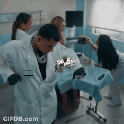 A Man In A Lab Coat Has A Badge That Says Sab Fresca GIF
