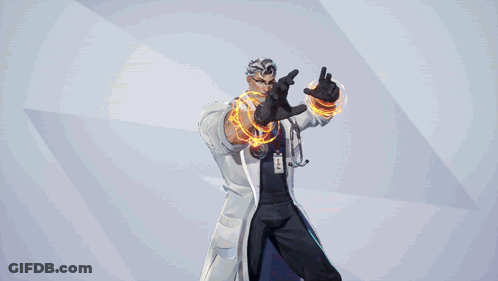 A Man In A Lab Coat Is Holding A Lightning Bolt In His Hand GIF