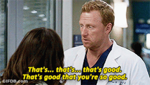 A Man In A Lab Coat Is Talking To A Woman And Says That 'S Good That You 'Re So Good . GIF