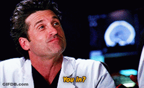 A Man In A Lab Coat Says " You In " While Looking Up GIF