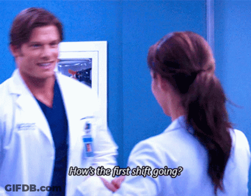 Man In Lab Coat Asking How's First Shift Going GIF