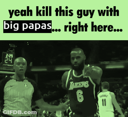 A Man In A Lakers Jersey Shakes Hands With Another Man GIF