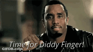 A Man In A Leather Jacket Is Holding A Knife And Says `` Time For Diddy Finger '' . GIF