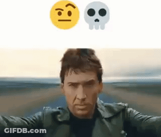 A Man In A Leather Jacket Is Taking A Selfie With A Skull And A Smiley Face Above His Head . GIF