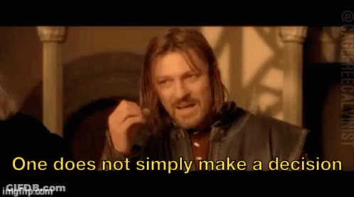 A Man In A Leather Jacket Says One Does Not Simply Make A Decision .. GIF